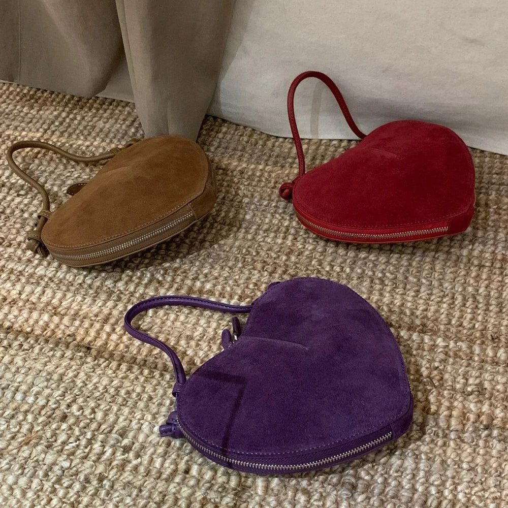 Luxury Suede Leather Heart Handbag Elegant Vintage Love Heart Women Shoulder Bag 2026 Fashion Trend Party Evening Top Handle Bag