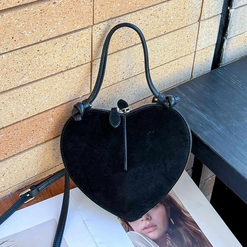 Luxury Suede Leather Heart Handbag Elegant Vintage Love Heart Women Shoulder Bag 2026 Fashion Trend Party Evening Top Handle Bag