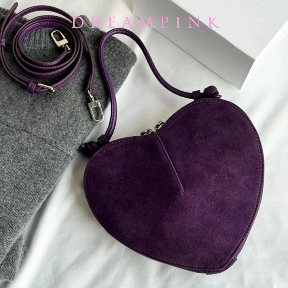 Luxury Suede Leather Heart Handbag Elegant Vintage Love Heart Women Shoulder Bag 2026 Fashion Trend Party Evening Top Handle Bag