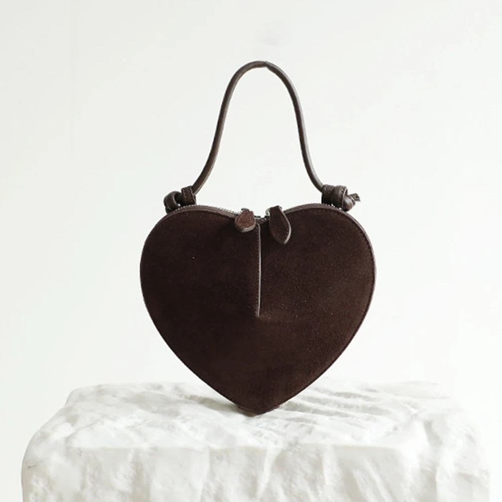 Luxury Suede Leather Heart Handbag Elegant Vintage Love Heart Women Shoulder Bag 2026 Fashion Trend Party Evening Top Handle Bag