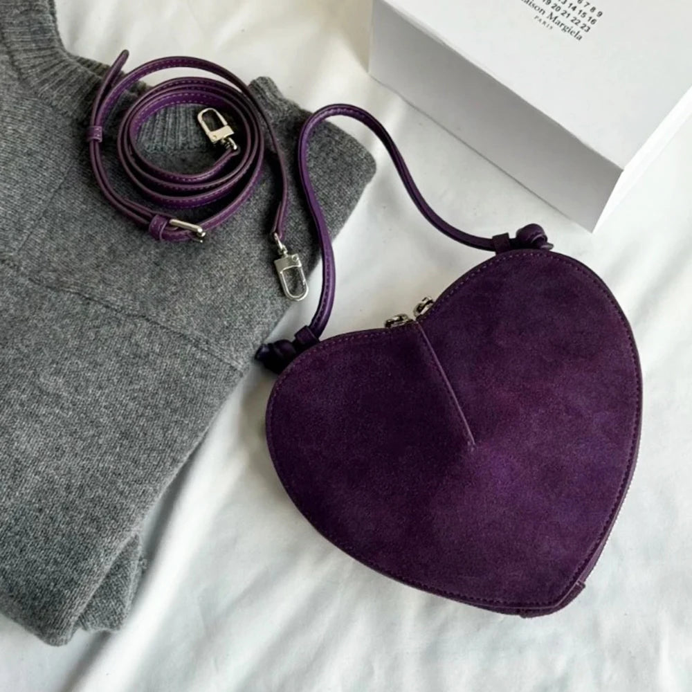 Luxury Suede Leather Heart Handbag Elegant Vintage Love Heart Women Shoulder Bag 2026 Fashion Trend Party Evening Top Handle Bag