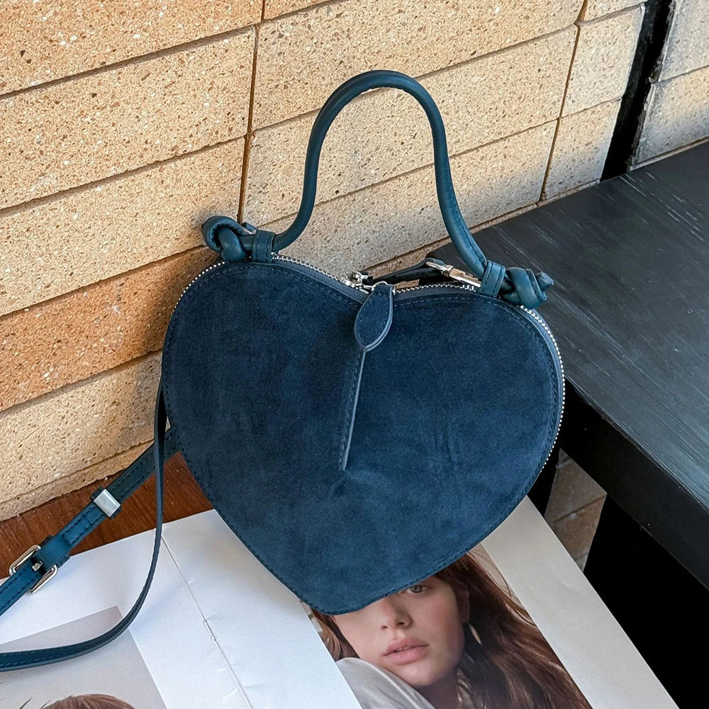 Luxury Suede Leather Heart Handbag Elegant Vintage Love Heart Women Shoulder Bag 2026 Fashion Trend Party Evening Top Handle Bag