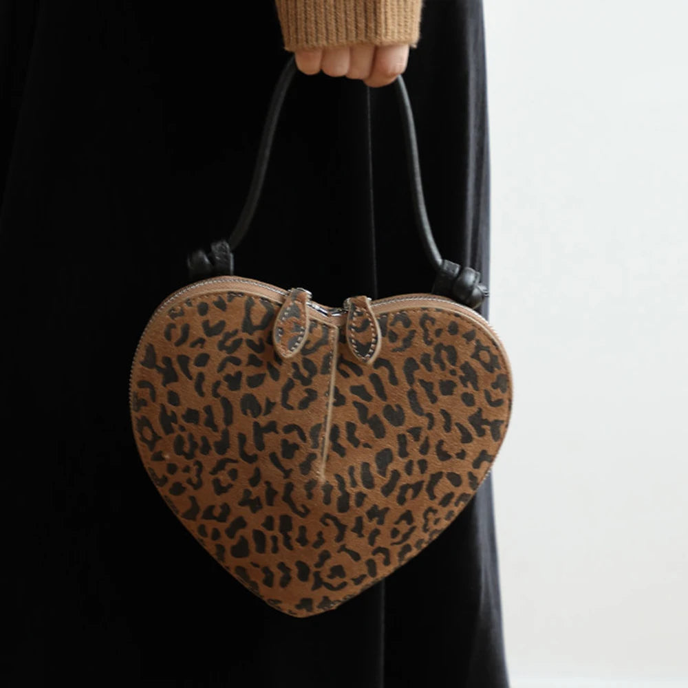Luxury Suede Leather Heart Handbag Elegant Vintage Love Heart Women Shoulder Bag 2026 Fashion Trend Party Evening Top Handle Bag